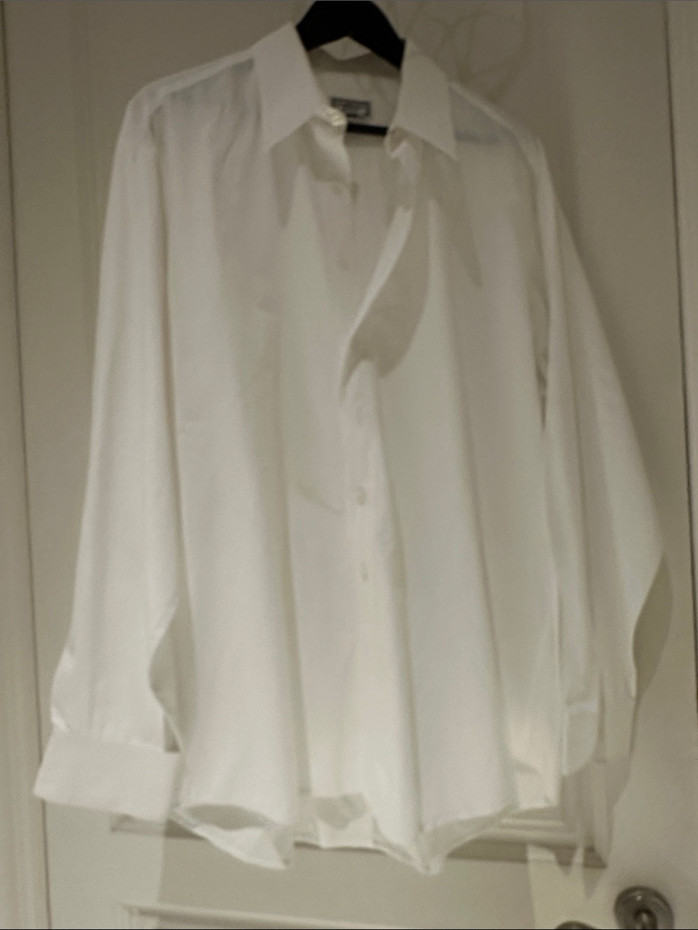 Men's White Long-Sleeve Dress Shirt - Classic Collared Style. 100% Cotton.